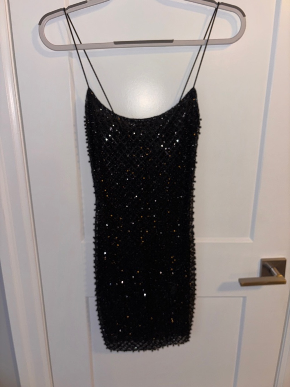 Oh Polly Drop A Glint Black Beaded Spaghetti Strap Dress